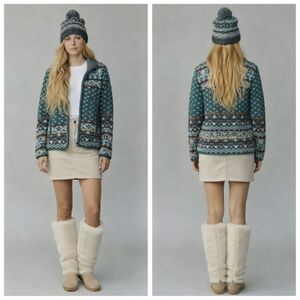 Lost Horizons Wool Fair Isle Zip Sweater Jacket Handmade Nepal Boho Size M  F288